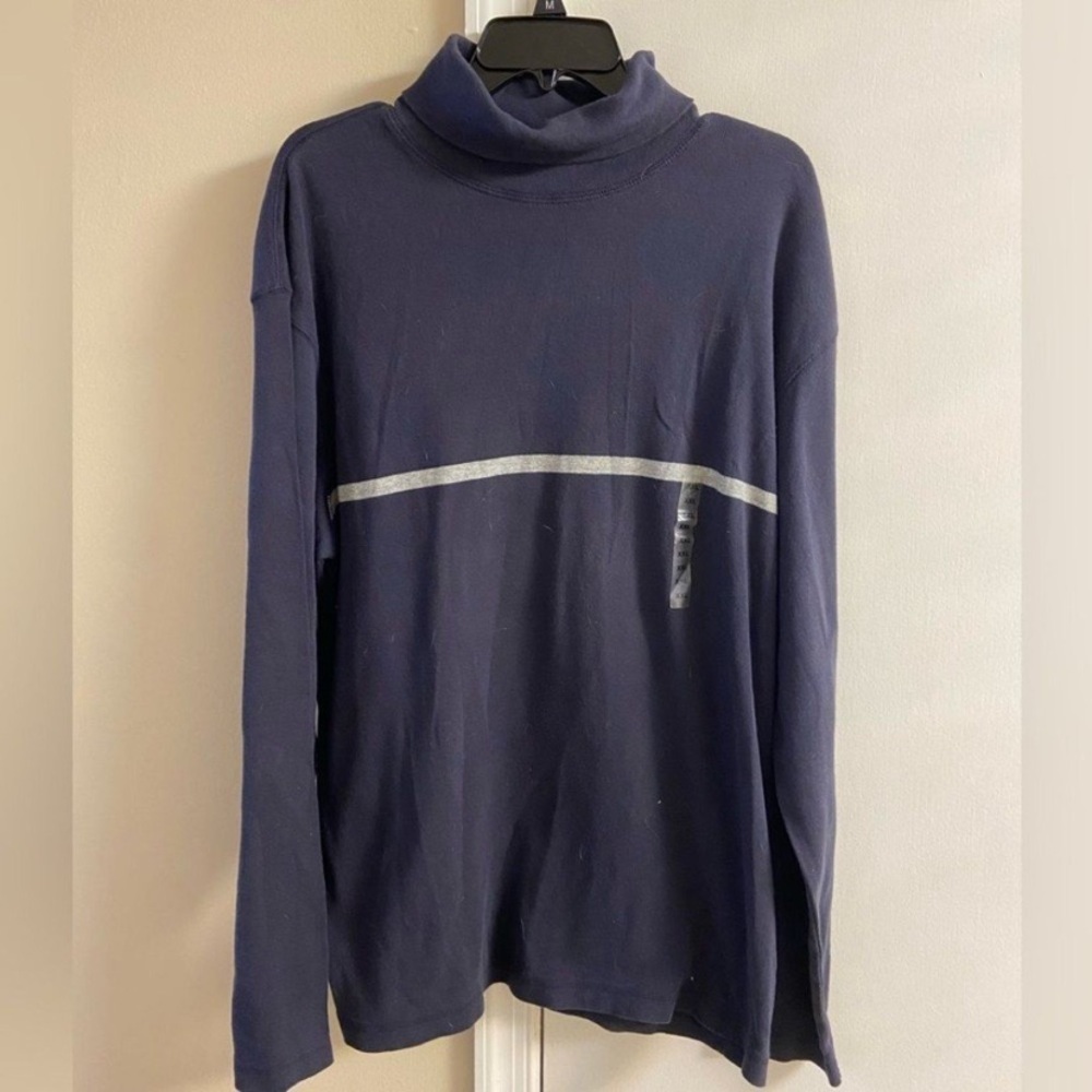 GAP Men's Navy Turtleneck Sweater fitted with Gray Stripe cotton XXL NWT